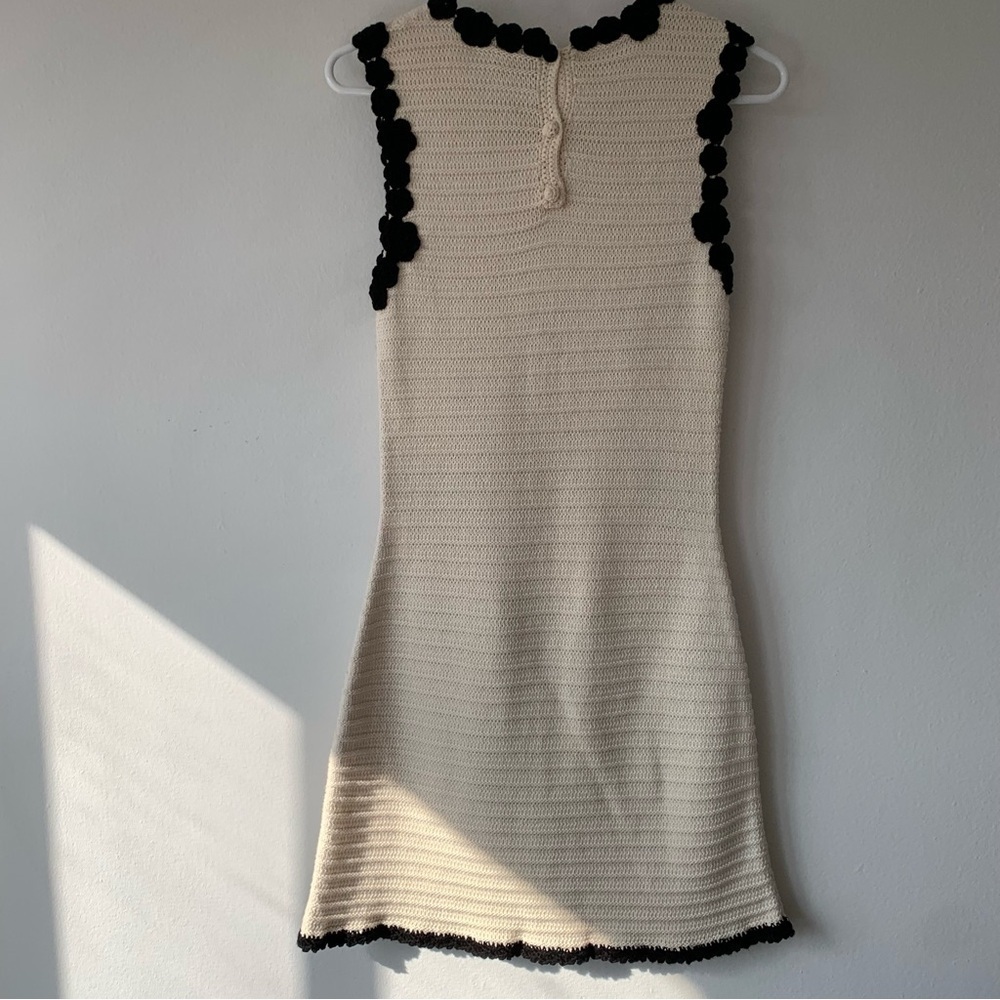 Doen Millicent Pima Cotton Knit Pocket Trim Sleeveless Mini Dress Cream Black - Picture 12 of 13
